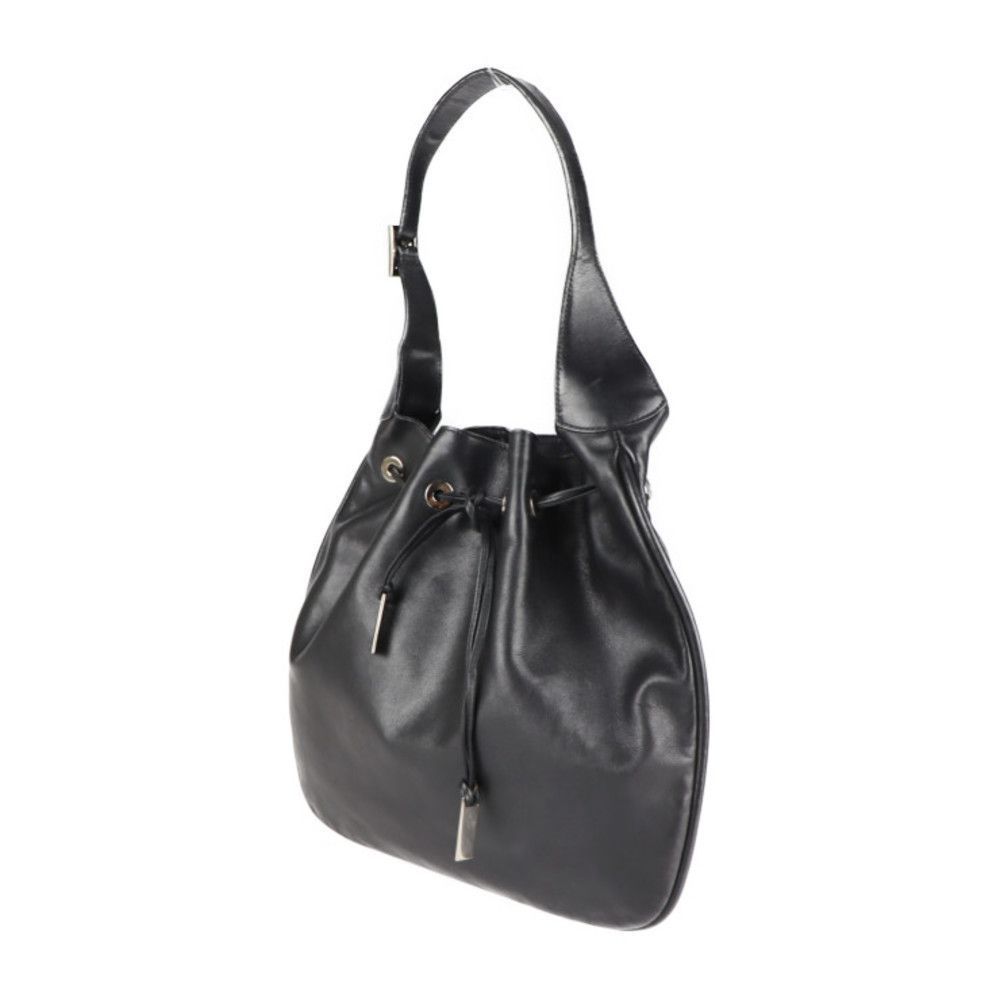 Gucci Shoulder Bag Leather Black Silver Hardware Drawstring Tote Bag - Picture 2 of 9